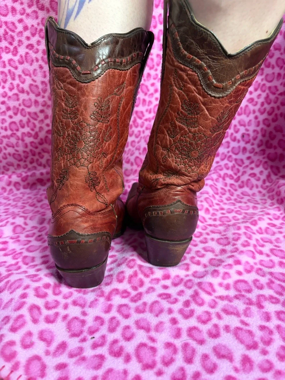 Corral Two Toned Brown Leather Cowgirl Boots Sz 9 - Picture 4 of 10